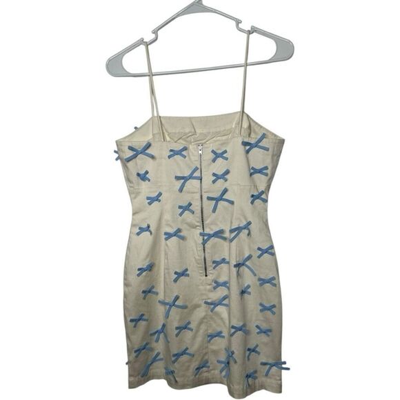 BHLDN Blue Bow Fitted Mini Dress Size 4 White Blue Cinderella Wedding Preppy - Picture 8 of 16
